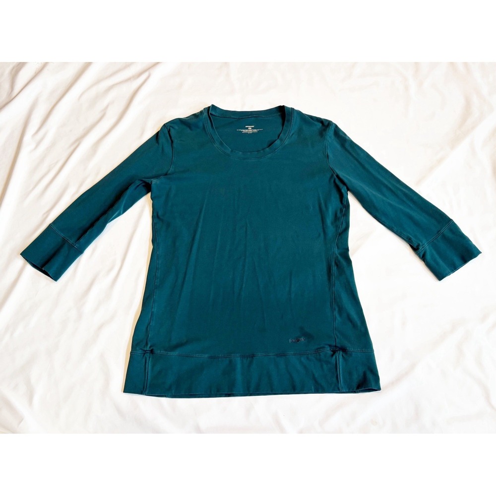 Patagonia Shirt Womens Dark Teal Crew Neck 3/4 Sleeve Top
